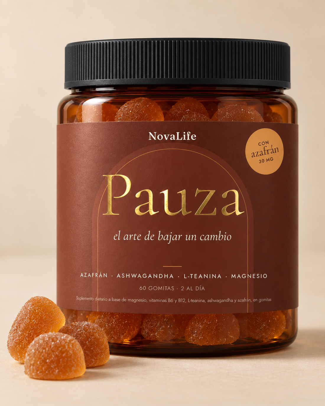Pote de Pauza de NovaLife, gomitas para el estrés con azafrán
